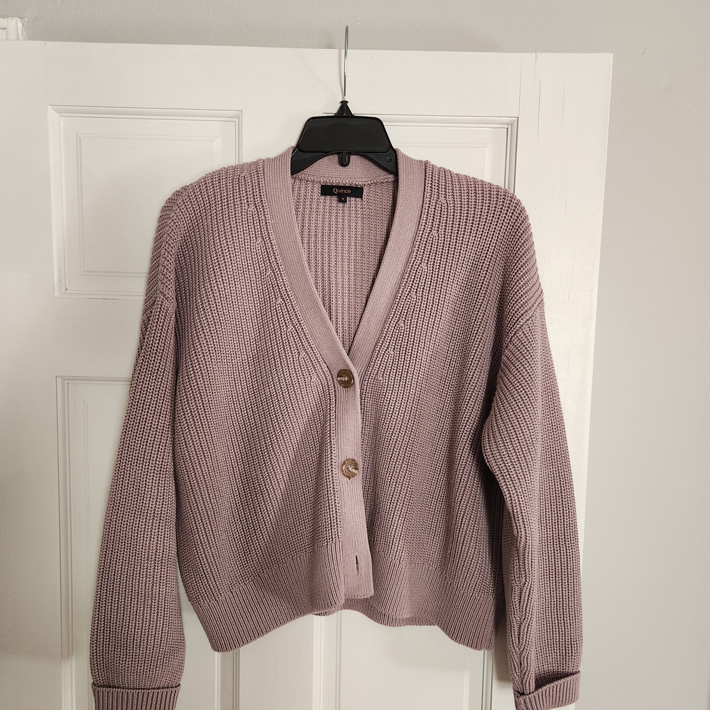 100% Organic Cotton Fisherman Boxy Cropped Cardigan / Vintage Rose / S